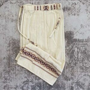 Cream and Brown Patterned Pants